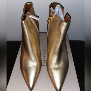Franco Sarto Gold Leather Nest Ankle Bootie Metallic Heel, Size 10